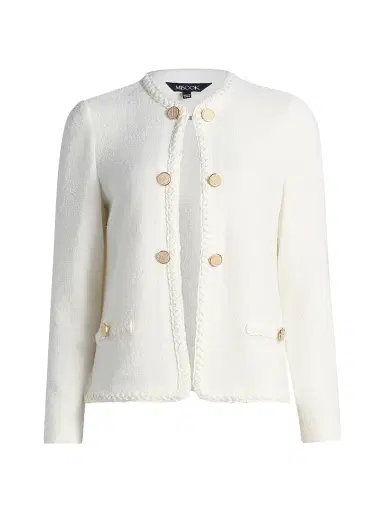 Misook Women's Braid-Trim Knit Jacket - New Ivory - Size XXL | Thumbnail 1 Misook Women's Braid-Trim Knit Jacket - New Ivory - Size XXL | Thumbnail 1
