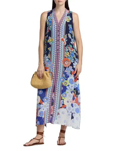 Johnny Was Women's Banksia Floral Silk Maxi Dress - Tiana Scarf | Thumbnail 3