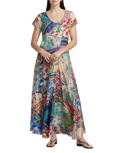 Johnny Was Women's Patchwork Silk Maxi Dress - Evie - Size XL | Thumbnail 2 Johnny Was Women's Patchwork Silk Maxi Dress - Evie - Size XL | Thumbnail 2