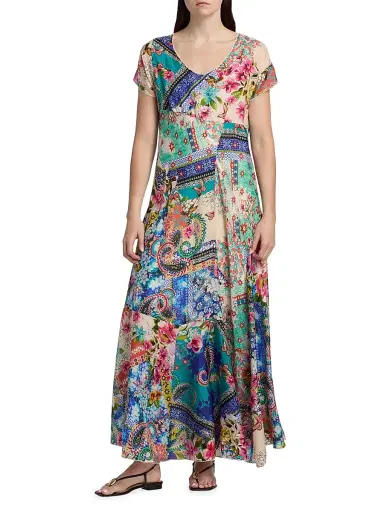 Johnny Was Women's Patchwork Silk Maxi Dress - Evie - Size XL | Thumbnail 3 Johnny Was Women's Patchwork Silk Maxi Dress - Evie - Size XL | Thumbnail 3
