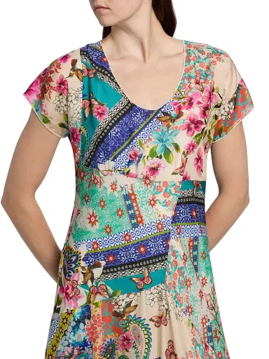 Johnny Was Women's Patchwork Silk Maxi Dress - Evie - Size XL | Thumbnail 6 Johnny Was Women's Patchwork Silk Maxi Dress - Evie - Size XL | Thumbnail 6