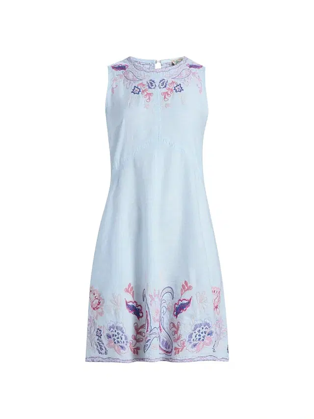 Johnny Was Women's Chevron Cleolia Embroidered Paisley Linen-Blend Minidress - Blue Slub Linen