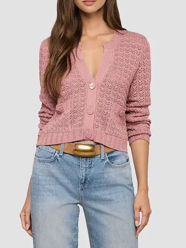 L'Agence Women's Orla Pointelle-Knit Crop Cardigan - Lilas - Size XL | Thumbnail 4 L'Agence Women's Orla Pointelle-Knit Crop Cardigan - Lilas - Size XL | Thumbnail 4