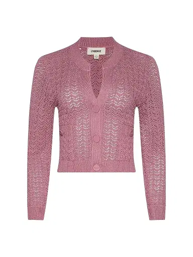 L'Agence Women's Orla Pointelle-Knit Crop Cardigan - Lilas - Size XL | Thumbnail 1 L'Agence Women's Orla Pointelle-Knit Crop Cardigan - Lilas - Size XL | Thumbnail 1