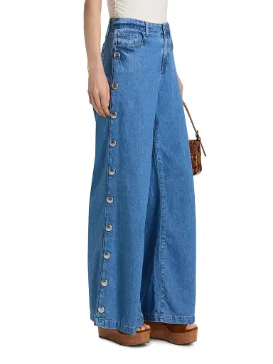 L'Agence Women's Jennings Side-Snap High-Rise Wide-Leg Jeans | Thumbnail 4