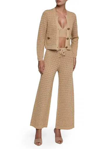 L'Agence Women's Orla Pointelle-Knit Crop Cardigan - Light Cappuccino Gold - Size XL | Thumbnail 2