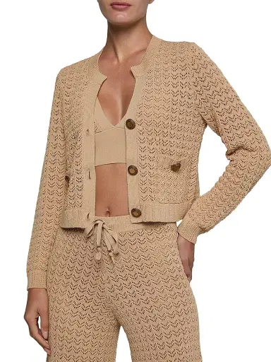 L'Agence Women's Orla Pointelle-Knit Crop Cardigan - Light Cappuccino Gold - Size XL | Thumbnail 3