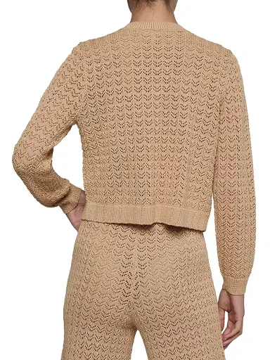 L'Agence Women's Orla Pointelle-Knit Crop Cardigan - Light Cappuccino Gold - Size XL | Thumbnail 4