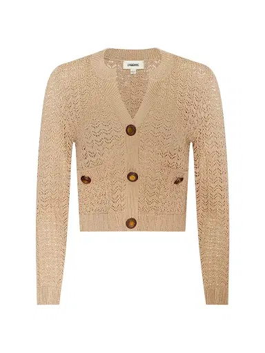 L'Agence Women's Orla Pointelle-Knit Crop Cardigan - Light Cappuccino Gold - Size XL | Thumbnail 1