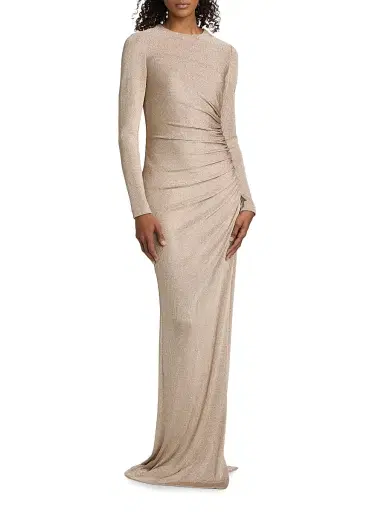 Oscar de la Renta Women's Draped Metallic Jersey Gown - Platinum | Thumbnail 3