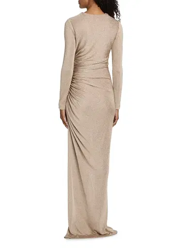 Oscar de la Renta Women's Draped Metallic Jersey Gown - Platinum | Thumbnail 5