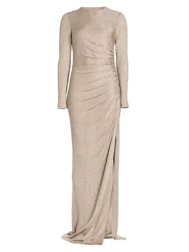 Oscar de la Renta Women's Draped Metallic Jersey Gown - Platinum | Thumbnail 1