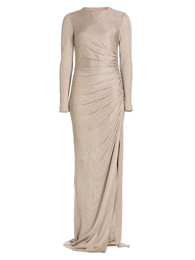 Women's Draped Metallic Jersey Gown - Platinum