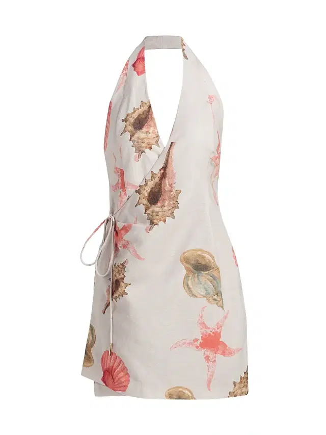AMUR Women's Quinley Printed Halterneck Wrap Mini Dress - Coastal Mosaic
