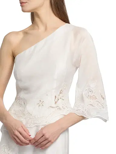 Amur Women's Olive Embroidered One-Shoulder Top - Seed Pearl - Size 12 | Thumbnail 6 Amur Women's Olive Embroidered One-Shoulder Top - Seed Pearl - Size 12 | Thumbnail 6