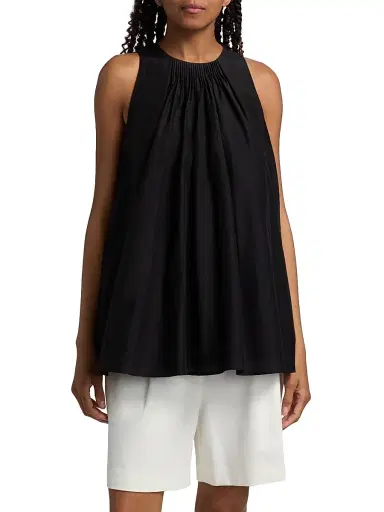 Loulou de Saison Women's Liao Cotton-Silk Pleated Neckline Blouse - Black | Thumbnail 3 Loulou de Saison Women's Liao Cotton-Silk Pleated Neckline Blouse - Black | Thumbnail 3