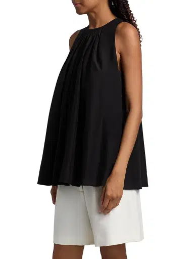 Loulou de Saison Women's Liao Cotton-Silk Pleated Neckline Blouse - Black | Thumbnail 4 Loulou de Saison Women's Liao Cotton-Silk Pleated Neckline Blouse - Black | Thumbnail 4