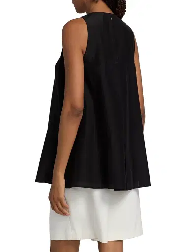 Loulou de Saison Women's Liao Cotton-Silk Pleated Neckline Blouse - Black | Thumbnail 5 Loulou de Saison Women's Liao Cotton-Silk Pleated Neckline Blouse - Black | Thumbnail 5