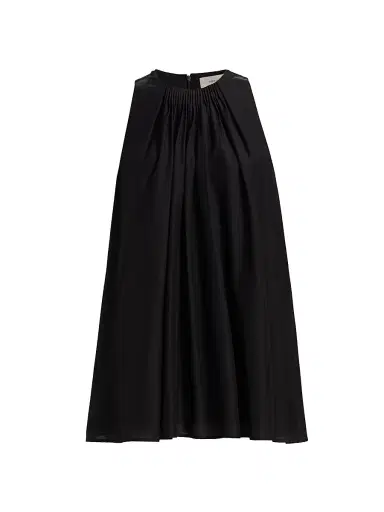 Loulou de Saison Women's Liao Cotton-Silk Pleated Neckline Blouse - Black | Thumbnail 1 Loulou de Saison Women's Liao Cotton-Silk Pleated Neckline Blouse - Black | Thumbnail 1