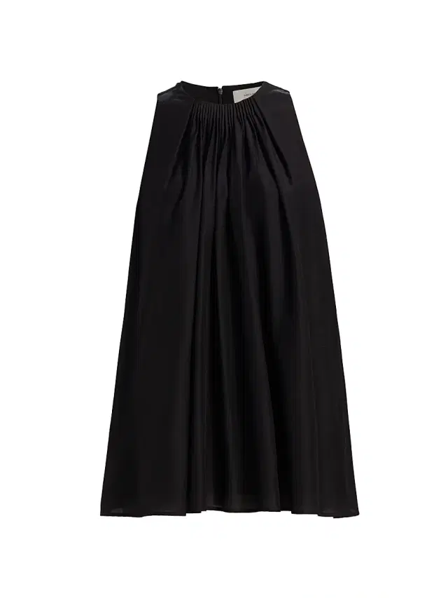Women's Liao Cotton-Silk Pleated Neckline Blouse - Black