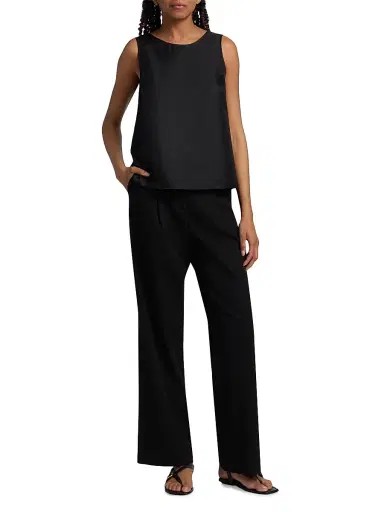 Loulou de Saison Women's Gema Draped Silk Open-Back Top - Black | Thumbnail 2