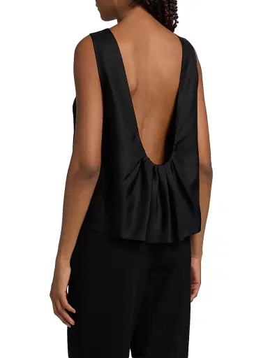 Loulou de Saison Women's Gema Draped Silk Open-Back Top - Black | Thumbnail 5