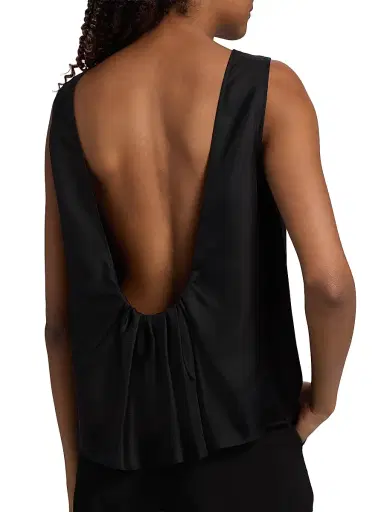 Loulou de Saison Women's Gema Draped Silk Open-Back Top - Black | Thumbnail 6