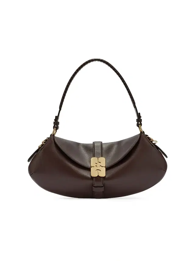 Ganni Women's B-Kat Leather Shoulder Bag - Dark Brown