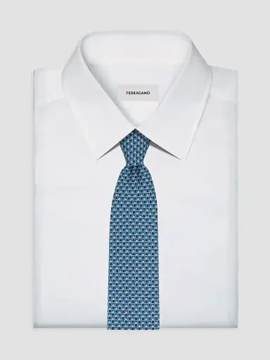 Ferragamo Men's Tournament Print Silk Tie - Verde Bottiglia | Thumbnail 2