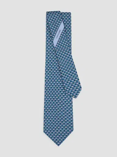 Ferragamo Men's Tournament Print Silk Tie - Verde Bottiglia | Thumbnail 3