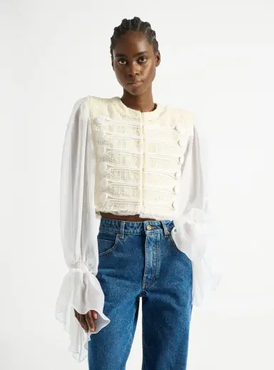 Balmain Cropped tweed and muslin jacket | Thumbnail 5 Balmain Cropped tweed and muslin jacket | Thumbnail 5
