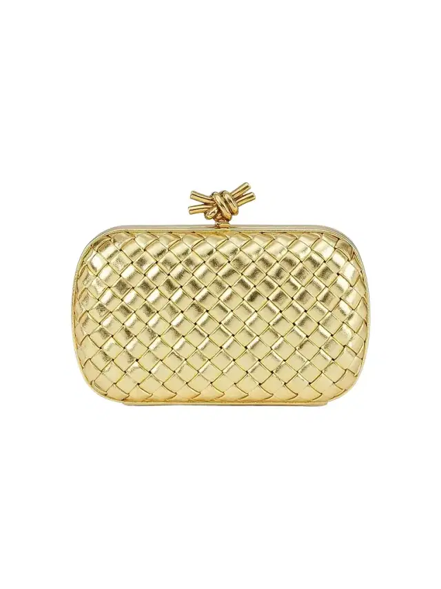Bottega Veneta Women's Intrecciato Metallic Leather Knot Clutch - Gold