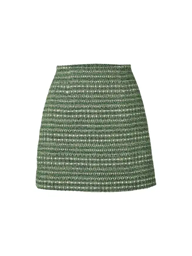 Women's Tweed Cotton-Blend Miniskirt - Green Multi