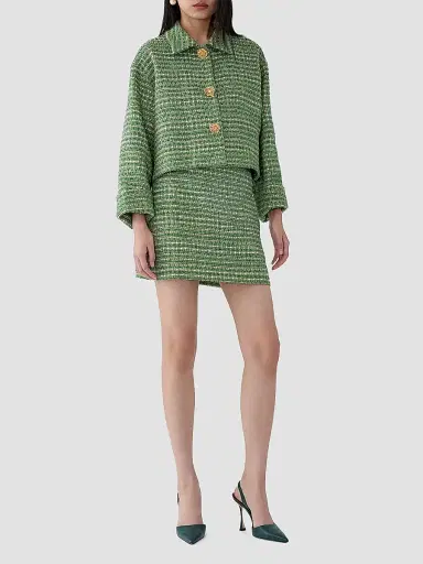 Carolina Herrera Women's Boxy Cotton-Blend Crop Jacket - Green Multi | Thumbnail 2