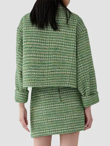 Carolina Herrera Women's Boxy Cotton-Blend Crop Jacket - Green Multi | Thumbnail 5
