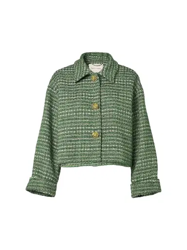Carolina Herrera Women's Boxy Cotton-Blend Crop Jacket - Green Multi | Thumbnail 1