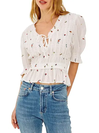 RAILS Women's Fontaine Floral-Embroidered Cotton Top - White Wildflowers | Thumbnail 3