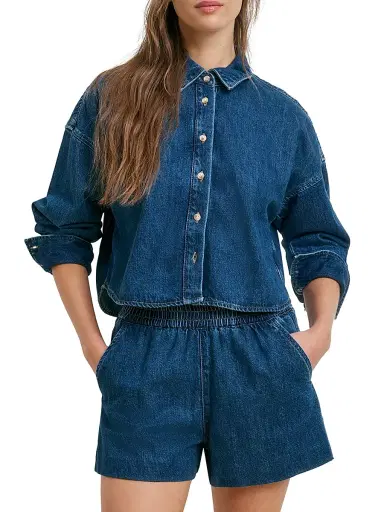 Favorite Daughter Women's The Crop Denim Ex Boyfriend Shirt - Deerfield - Size XL | Thumbnail 4
