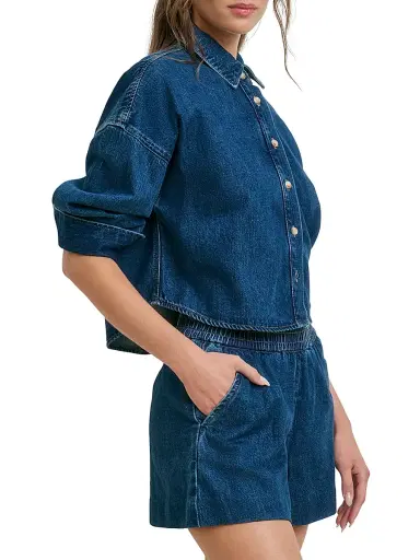 Favorite Daughter Women's The Crop Denim Ex Boyfriend Shirt - Deerfield - Size XL | Thumbnail 5