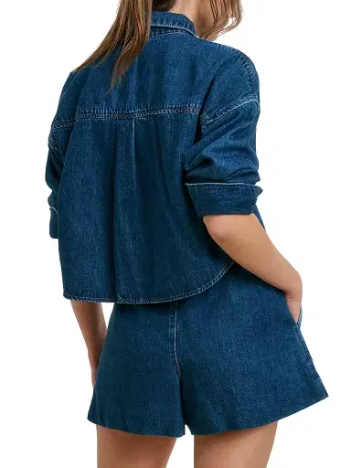 Favorite Daughter Women's The Crop Denim Ex Boyfriend Shirt - Deerfield - Size XL | Thumbnail 6