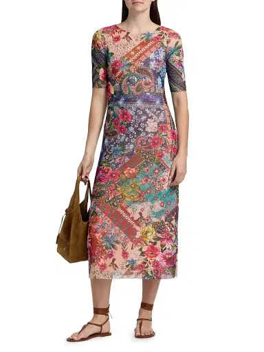 Johnny Was Women's Astrid Evie Printed Mesh Midi-Dress | Thumbnail 3