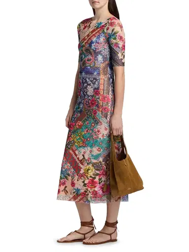 Johnny Was Women's Astrid Evie Printed Mesh Midi-Dress | Thumbnail 4