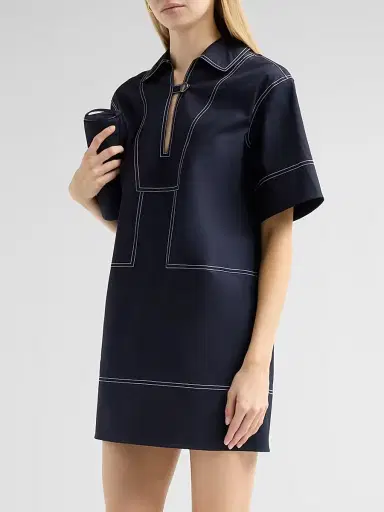 Veronica Beard Women's Phelix Stretch-Cotton Shift Mini Dress - Navy | Thumbnail 4 Veronica Beard Women's Phelix Stretch-Cotton Shift Mini Dress - Navy | Thumbnail 4