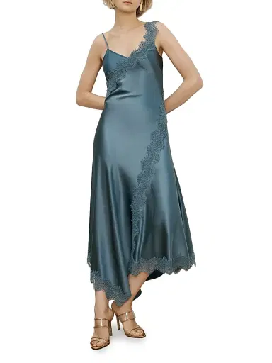 Veronica Beard Women's Vernon Asymmetric Lace-Trim Midi-Slipdress - Blue Steel | Thumbnail 2