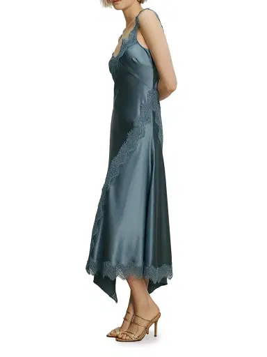 Veronica Beard Women's Vernon Asymmetric Lace-Trim Midi-Slipdress - Blue Steel | Thumbnail 3