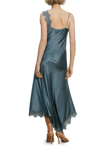 Veronica Beard Women's Vernon Asymmetric Lace-Trim Midi-Slipdress - Blue Steel | Thumbnail 4