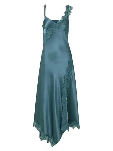 Veronica Beard Women's Vernon Asymmetric Lace-Trim Midi-Slipdress - Blue Steel | Thumbnail 1