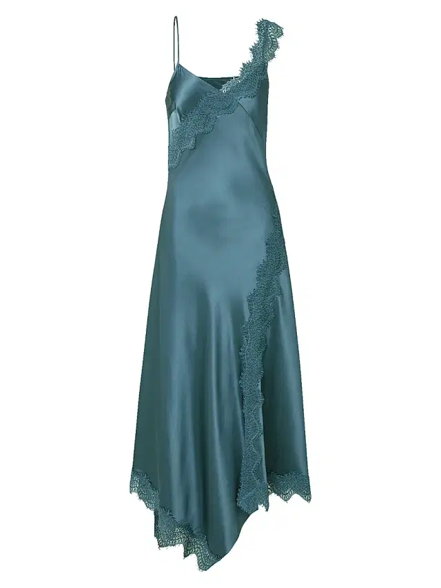 Women's Vernon Asymmetric Lace-Trim Midi-Slipdress - Blue Steel