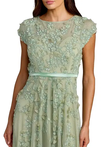 Mac Duggal Women's Petite Floral-Embroidered Mesh Midi-Dress | Thumbnail 3