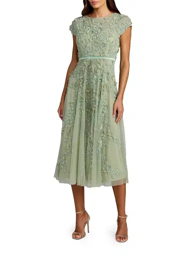 Mac Duggal Women's Petite Floral-Embroidered Mesh Midi-Dress | Thumbnail 1